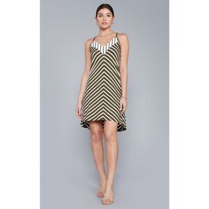 Laila Jayde Mitered Striped Dress in Olive/Natural Size XS